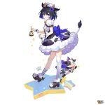  1girl animal_ears animal_print asymmetrical_legwear black_hair colored_inner_hair commentary cow_ears cow_horns cow_print cow_tail dress english_commentary fake_animal_ears fake_horns fake_tail full_body highres honkai_(series) honkai_gakuen horns looking_at_viewer mismatched_legwear multicolored_hair official_art open_mouth purple_eyes purple_hair seele_vollerei short_hair short_sleeves simple_background socks standing striped_clothes striped_socks tail teeth thighhighs third-party_source uneven_legwear upper_teeth_only white_background white_thighhighs white_wrist_cuffs wrist_cuffs 