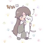  >_< 2boys :3 :d animal animalization black_hanfu blush brown_hair cat cat_day chibi chibi_only chinese_clothes commentary_request dated hanfu happy holding holding_animal holding_cat long_hair luo_binghe male_focus multiple_boys parted_bangs paw_print paw_print_background puttonyos3 renzha_fanpai_zijiu_xitong shen_qingqiu sidelocks smile standing sweatdrop twitter_username very_long_hair white_background white_cat wolf_cut xiao_guan_(headdress) zuiyin 