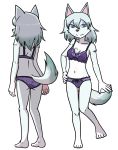  animal_crossing anthro barefoot blue_eyes bra canine chest_tuft clothed clothing female fur hair hand_on_hip mammal nintendo panties simple_background smile solo star★man tuft underwear video_games white_background white_fur white_hair whitney_(animal_crossing) wolf 