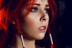  1girl aqua_eyes blue_eyes circlet close-up cosplay face freckles helly_von_valentine_(disharmonica) jewelry looking_afar makeup necklace parted_lips photo red_hair side_braids solo the_witcher triss_merigold 