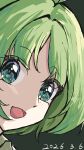  1girl absurdres ahoge blue_archive blush commentary dated dated_commentary green_background green_eyes green_hair highres ji_le_(a.r.o.h.b) looking_at_viewer open_mouth parted_bangs ritsu_(blue_archive) short_hair simple_background solo 