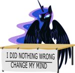  2018 ambiguous_gender blue_eyes blue_hair cosmic_hair english_text equine feathered_wings feathers feral friendship_is_magic grypher hair horn humor looking_at_viewer mammal meme my_little_pony nightmare_moon_(mlp) slit_pupils solo text winged_unicorn wings 
