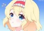  1girl ? ?? alice_margatroid blonde_hair blue_eyes blush bnelsey commentary english_commentary frilled_hairband frills hairband looking_at_viewer medium_hair red_hairband solo touhou twitter_username 