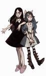  2018 5_fingers alice:_madness_returns alice_in_wonderland alice_liddell american_mcgee&#039;s_alice anthro black_hair blue_hair boots cat claire_(the_summoning) clothing crossover digital_media_(artwork) dress duo eyeshadow feline female footwear hair hi_res human long_hair makeup mammal mossa pose simple_background slippers standing the_summoning white_background 