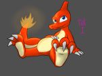  2018 3_toes ambiguous_gender blue_eyes charmeleon claws fangs feral fire flaming_tail foot_focus nintendo paws pok&eacute;mon pok&eacute;mon_(species) simple_background soles solo thefurryking1 toes video_games 