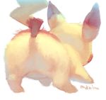  artist_name commentary facing_away from_behind gen_1_pokemon hairy_pikachu manino_(mofuritaionaka) no_humans pikachu pokemon pokemon_(creature) signature simple_background solo white_background yellow 