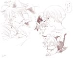  2girls animal_ears antenna_hair blush cat_ears cat_tail chibi elizabeth_liones greyscale harumiya lying meliodas monochrome multiple_girls nanatsu_no_taizai on_side short_hair siblings sisters sleeping sweatdrop tail veronica_liones 