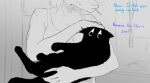 2026 5_fingers absurd_res anthro baryonyx cavemanon_studios cigarette cigarette_in_mouth clothing dialogue dinosaur domestic_cat duo english_text felid feline felis female feral fingers fluffy fluffy_tail hi_res holding_animal inkspot_(snoot_game) inside kitchen long_tail male mammal mature_anthro mature_female monochrome nova_(snoot_game) object_in_mouth petting prehistoric_species ratherdevious reptile saurischian scalie shirt smoking smoking_cigarette snoot_game snout spinosaurid tail tank_top text theropod topwear