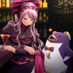  bar bird blonde_hair commentary_request dress eclair_ecleir_eicler frilled_dress frills frown gothic_lolita k-ta lolita_fashion long_hair long_sleeves nail_polish overlord_(maruyama) penguin ponytail red_eyes red_nails shalltear_bloodfallen silver_hair slit_pupils 