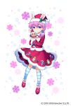  animal_hat blue_eyes blue_legwear bunny_hat candy candy_cane crossed_arms dress food full_body gingerbread_man gothic_wa_mahou_otome hair_between_eyes hat hat_ornament highres holding holding_stuffed_animal holly jenevan medium_hair official_art purple_hair red_dress red_footwear red_skirt santa_hat short_twintails skirt snowflakes standing striped striped_legwear stuffed_animal stuffed_bunny stuffed_toy twintails 
