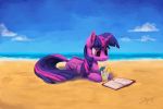  2018 adorkable beach beverage book cloud cup cute drinking equine eyelashes feathered_wings feathers female feral friendship_is_magic glass hair hooves horn lolliponybrony lying mammal multicolored_hair my_little_pony nude on_front outside portrait purple_eyes purple_feathers reading sea seaside shadow signature sky solo straw twilight_sparkle_(mlp) water winged_unicorn wings 