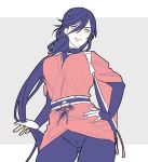  :d bow cameltoe contrapposto genderswap genderswap_(mtf) hair_between_eyes hand_on_hip izumi-no-kami_kanesada japanese_clothes limited_palette long_hair long_sleeves low_ponytail open_mouth ouse_(otussger) smile solo standing tassel thighs touken_ranbu v-shaped_eyebrows very_long_hair 