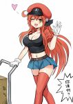  ;d adapted_costume ae-3803 alternate_breast_size alternate_hair_length alternate_hairstyle belt blush breasts cabbie_hat cleavage gloves hat hataraku_saibou heart jacket large_breasts long_hair looking_at_viewer midriff one_eye_closed open_mouth pants red_blood_cell_(hataraku_saibou) red_hair red_jacket red_legwear skirt smile solo thighhighs translated uniform white_gloves y.ssanoha 