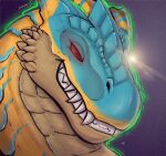  aeronus ambiguous_gender capcom earth fangs feral flying_wyvern grev_(greviste) growth_lines light light_beam looking_down macro monster_hunter planet red_eyes solo space sunbeam sunlight teeth terra_macro tigrex toothy_grin 