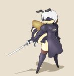  abdomen antennae anthro arthropod bee blindfold clothing dress female hair insect katana keyhole_turtleneck legwear melee_weapon nier_automata short_hair solo sweater sword thigh_highs weapon white_hair wide_hips yorha_2b zorofab 