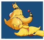 3_toes ampharos anthro belly big_breasts big_butt bikini black_sclera black_stripes blue_background breasts butt butt_grab clothing duo facesitting feet female forehead_gem game_freak gem generation_1_pokemon generation_2_pokemon hand_on_butt heart_symbol hi_res huge_butt lazy_dogg0 looking_back multicolored_body navel nintendo overweight overweight_anthro overweight_female pikachu pink_bikini pink_clothing pink_swimwear pokemon pokemon_(species) pupils purple_bikini purple_clothing purple_swimwear rear_view red_gem simple_background sitting sitting_on_another spread_legs spreading stripes swimwear tail tail_gem thick_thighs toes two-piece_swimsuit white_body white_pupils worried worried_face worried_look yellow_body