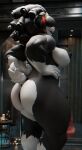 absurd_res ambiguous_fluids anthro areola bathroom big_breasts big_butt black_areola black_lips black_nipples bovid breasts butt caprine dark_hair glistening glistening_body goat goat_tail grey_body gynomorph hand_on_torso hi_res intersex lips mammal muscular muscular_anthro muscular_gynomorph muscular_intersex nipples open_mouth solo tonyturbo vivian_(leodamodeler) white_body