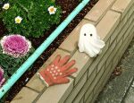  1other avogado6 brick_wall cabbage commentary_request daisy_(flower) flower garden ghost gloves image_sample no_humans original outdoors railing sidewalk spring_(season) tagme 