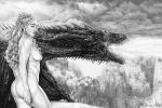  armando_huerta breasts butt claws daenerys_targaryen digital_media_(artwork) dragon drogon duo female feral game_of_thrones hair human human_focus male mammal monochrome nipples nude outside scales scalie size_difference teeth wings wyvern 