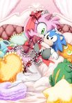  amy_rose anthro bed chao clothing dress female froggy_(sonic) green_eyes hair hedgehog hi_res legwear mammal pillow pink_hair short_hair solo sonic_(series) sonic_the_hedgehog toy video_games 金色りんご 