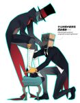  2boys absurdres black_hat black_hat_(villainous) black_necktie black_shoes black_tailcoat boots buttons coat collared_shirt colored_skin english_text full_body grey_pants grey_skin hat high_heel_boots high_heels highres insistcurrency looking_at_another male_focus monocle multiple_boys necktie open_clothes open_coat pants red_eyes red_shirt sharp_teeth shirt shoes simple_background teeth top_hat villainous white_background white_shirt 
