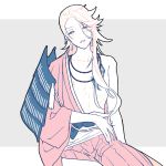  areola_slip areolae arm_support asymmetrical_hair bead_necklace beads blush breasts earrings genderswap genderswap_(mtf) japanese_clothes jewelry limited_palette lips long_hair necklace off_shoulder ouse_(otussger) skinny small_breasts solo souza_samonji tattoo touken_ranbu 