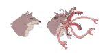 2025 3_tongues ambiguous_gender black_sclera canid colored countershade_face countershade_fur countershade_neck countershading digital_drawing_(artwork) digital_media_(artwork) fangs feral fur grey_background grey_eyes grey_pupils happykaiju headshot_portrait hi_res inner_ear_fluff looking_at_viewer mammal monster mouth_closed multi_tongue open_mouth portrait pupils side_view simple_background snout solo tan_body tan_countershading tan_fur tan_inner_ear tan_inner_ear_fluff teeth tongue tongue_mouth tuft whisker_spots