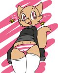  :d absolute_territory anthro breasts clothing female horn kobold legwear long_sleeves navel non-mammal_breasts orange_scales panties pink_eyes pink_panties reptile scales scalie smile solo standing striped_panties thigh_highs underwear vono 