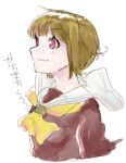  1girl alternate_hair_length_(shorter) bob_cut brown_dress brown_hair closed_mouth commentary_request cropped_torso dress hasu_no_sora_school_uniform highres inverted_bob kachimachi_kosuzu link!_like!_love_live! long_sleeves looking_ahead love_live! muma_(meganeltuko) neckerchief official_alternate_hairstyle pink_eyes profile sailor_collar sailor_dress school_uniform short_hair side_ahoge simple_background smile solo upper_body virtual_youtuber white_background white_sailor_collar winter_uniform yellow_neckerchief 