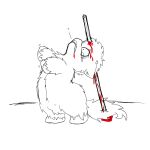 1:1 animal_genitalia anonymous_artist balls blood blood_from_mouth blood_from_wound blood_in_mouth bodily_fluids constricted_pupils crying feral fluffy_pony fluffy_pony_(species) fur genitals gore hair head_impalement hooves impalement male male_feral mammal on_hind_legs open_mouth pain pained_expression pupils quadruped sheath side_view simple_background small_pupils solo spot_color stuck tail tears wounded