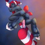  3_toes anthro anus balls butt candy candy_cane christmas erection food foot_focus fur hair hat holidays looking_at_viewer male nintendo nude open_mouth penis pink_penis pok&eacute;mon pok&eacute;mon_(species) santa_hat solo toes video_games weavile xdarkspace 