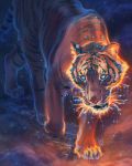  2018 ambiguous_gender blue_eyes digital_media_(artwork) feline feral fur mammal orange_fur solo standing tamberella tiger whiskers 