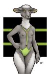  2018 anthro areola caprine ear_piercing ecmajor female flat_chested mammal nipples piercing sheep simple_background solo teeth 