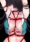  armpits arms_up bdsm black_hair blush bondage bound breasts choukai_(kantai_collection) commentary_request highres kantai_collection large_breasts long_hair navel nipples no_bra osomatsu_(nanameno) smile solo upper_body 