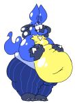  2018 ambiguous_gender anthro belly big_belly canine cel_shading clothed clothing deep_navel digital_drawing_(artwork) digital_media_(artwork) fur half-closed_eyes holding_belly lemontree lucario mammal navel nintendo obese overweight overweight_ambiguous pajama_pants pok&eacute;mon pok&eacute;mon_(species) simple_background solo thick_thighs toony topless video_games white_background 