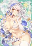  alternate_hair_color asymmetrical_hair bare_shoulders belt blue_flower blue_hair blue_rose bra braid breasts choker cleavage covered_nipples cowboy_shot elbow_gloves floral_background flower frilled_bra frills garter_belt garter_straps gloves hair_flower hair_ornament heart highlights highres huge_breasts kantai_collection leaning_forward lingerie long_hair multicolored_hair navel no_panties partially_visible_vulva puffy_nipples rose self_fondle silver_hair single_braid solo streaked_hair thighhighs underboob underwear unryuu_(kantai_collection) veil very_long_hair wavy_hair white_bra white_flower white_gloves white_legwear white_rose yamaarashi yellow_eyes 