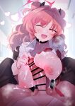 1boy 1girl absurdres bar_censor black_choker black_horns blue_archive breasts bukkake censored choker clothes_pull commentary_request cum cum_on_body cum_on_breasts double_bun erection facial fang fingernails gyaru hair_bun halo heart highres horns kirara_(blue_archive) large_breasts long_fingernails long_hair looking_at_viewer neck_ribbon nipples one_eye_closed open_clothes open_mouth open_shirt paizuri pants pants_pull pink_halo pov pov_crotch red_eyes red_nails ribbon shirt skin_fang smile solo_focus steaming_body undone_neck_ribbon uro_yotada white_shirt wrist_bobbles 