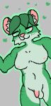 animated anthro balls belly breasts felid flaccid floating_heart fur genitals green_body green_eyes green_hearts grey_background gynomorph heart_eyes heart_symbol hi_res intersex looking_at_viewer mammal navel nipples nude pantherine penis pink_ears pink_nipples pink_nose pink_penis simple_background snow_leopard solo spots standing striped_body striped_fur stripes therealmessyroomguy1 white_balls white_belly white_underside