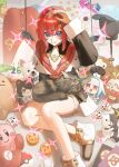  3girls ange_katrina ange_katrina_(1st_costume) animal_on_lap ankle_boots arm_up bare_legs bat_wings bidoof birthday_cake black_coat blue_eyes blush boots brown_cat cake cardigan cat cat_on_lap censored chibi coat commentary_request danganronpa_(series) detached_wings dog doidamon dragon_ball dragon_ball_(object) fake_wings food fuecoco goblin_gnome_horn grin hair_between_eyes hair_intakes hair_ornament highres inkling_(swim_form) inui_toko kirby kirby_(series) lize_helesta long_sleeves looking_at_viewer mandragora_(ange_katrina) mario_(series) mario_hat marshmallow_(site) medium_hair mini_wings monokuma mosaic_censoring multiple_girls nekbi_(goblin_gnome_horn) nijisanji off_shoulder official_alternate_costume on_lap poke_ball poke_ball_(basic) pokemon pornography red_cardigan red_hair sanbaka_(nijisanji) sitting smile solo_focus sparkle splatoon_(series) triangle_hair_ornament virtual_youtuber white_boots white_dog wings 