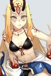  blonde_hair fate/grand_order fate_(series) horns i-pan ibaraki_douji_(fate/grand_order) ibaraki_douji_(swimsuit_lancer)_(fate) oni oni_horns pointy_ears swimsuit tattoo yellow_eyes 