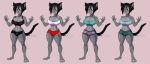  2018 anthro barefoot big_breasts black_clothing black_hair booty_shorts breasts brown_eyes bulge cat cleavage clothed clothing crop_top dickgirl ear_tuft feline fur grey_fur hair hi_res huge_breasts intersex kai mammal midriff navel nipple_bulge open_mouth partially_clothed ratchetjak shirt shorts simple_background skimpy solo standing thick_thighs tight_clothing tuft voluptuous wide_hips 
