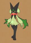 2023 3_fingers absurd_res ambiguous_gender anthro brown_background cape claws clothing colored facial_markings feet finger_claws fingers flower_(anatomy) full-length_portrait fur generation_9_pokemon green_body green_fur green_legs green_mask handpaw head_markings hi_res jagged_mouth leaf_(anatomy) markings mask meowscarada momensarada nintendo open_mouth pawpads paws pokemon pokemon_(species) portrait pupils red_eyes simple_background slit_pupils solo standing white_background white_sclera
