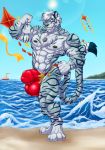  2018 4_toes 5_fingers abs anthro balls barely_contained beach biceps big_balls big_penis black_nose blue_eyes blue_skin body_hair bulge chest_hair clothing day digitigrade feline fist flexing fur gloves_(marking) grey_fur grey_skin grin hair hand_on_hip huge_penis humanoid_penis hungothenomster jewelry male mammal markings multicolored_fur multicolored_skin muscular muscular_male muscular_thighs necklace nipples penis penis_outline penis_shaped_bulge sea seaside sharp_teeth sky smile solo standing stripes swimsuit teeth thick_penis tiger tight_underwear toes two_tone_fur two_tone_skin underwear water white_fur white_hair white_skin white_tiger 