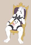  asriel_dreemurr asriel_dreemurr_(god_form) boss_monster caprine chair erection fur goat horn long_ears looking_at_viewer male mammal penis pkuai precum simple_background sitting solo throne undertale video_games white_fur 