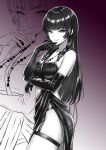  absurdres bad_link bubblebebe_(artist) dress elbow_gloves evening_gown finger_to_face garter_belt gloves highres indie_virtual_youtuber jewelry leather leather_gloves looking_at_viewer mole mole_under_eye no_panties rei_(bubblebebe) smile 
