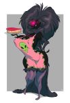  2017 4_fingers apron big_breasts breasts cake cleavage clothed clothing cryptid digital_media_(artwork) female food glowing glowing_eyes grin hair hand_on_hip holding_object huge_breasts humanoid long_hair looking_at_viewer mature_female monster mothman mothmom_(slb) naked_apron nipple_bulge not_furry on_one_leg one_eye_closed simple_background slb smile solo standing teeth thick_thighs voluptuous wide_hips 