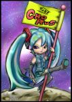  1girl aqua_hair artist_name blue_eyes blythe commentary_request doll flag galaxy hatsune_miku holding holding_flag looking_at_viewer marching moon nora_(nora3l) on_moon space twintails vocaloid 