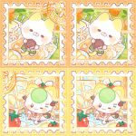  2others :3 animal_ears bai_gui_hua_zi cat_ears cat_tail chibi chibi_only chibikemo commission drink furry hat holding holding_unworn_clothes holding_unworn_hat lying mihuashi_commission multiple_others on_back one_eye_closed original other_focus oversized_object postage_stamp postage_stamp_(medium) sitting tail tomato too_many_watermarks unworn_hat unworn_headwear watermark 
