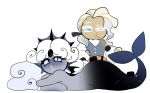  absurd_res aquatic big_breasts big_butt big_hair black_body black_pearl_cookie blush blush_lines breasts butt cookie_(cookie_run) cookie_run duo ear_fins eating eating_food eyelashes female fin fish_tail food food_on_body food_on_butt grey_body grey_eyes hair hi_res humanoid long_hair lord_oyster_cookie magpiered male merfolk nude pupils side_view simple_background slit_pupils split_form sushi white_background white_hair 