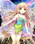  alternate_color bare_shoulders blonde_hair braid breasts butterfly_wings cleavage commentary_request dress fairy fairy_wings long_hair medium_breasts mirror_image open_mouth original pointy_ears smile solo tin_(wsp85205) twin_braids watermark wings yellow_eyes 